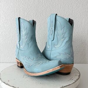 Lane LEXINGTON Womens Cowboy Bootie 8.5 Western Blue Leather Cowgirl Short Boots